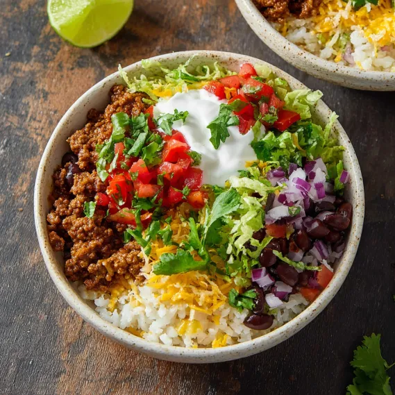 A bowl of ground beef burrito.