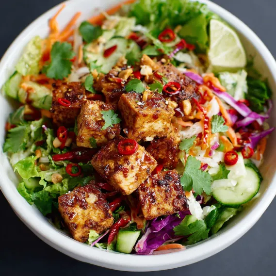 A bowl of spicy tofu salad.