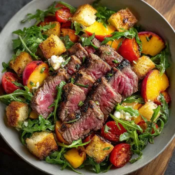 A bowl of food with a piece of meat and vegetables.