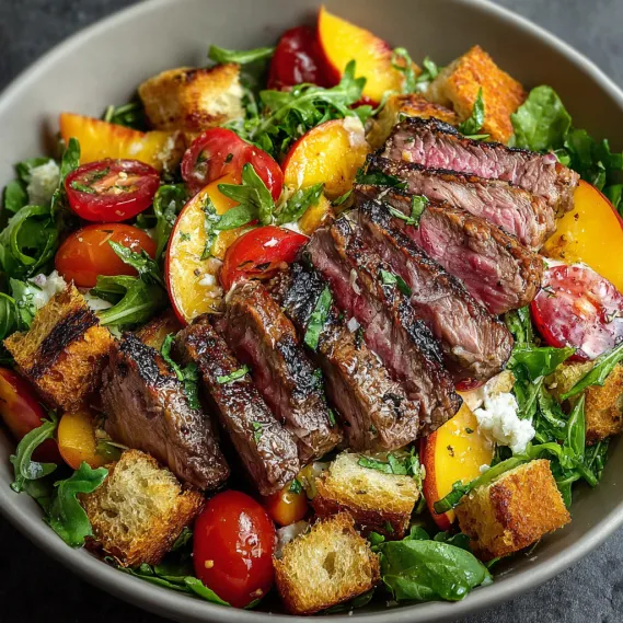 A bowl of food with meat and vegetables.