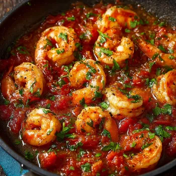 A pan of shrimp in tomato sauce.