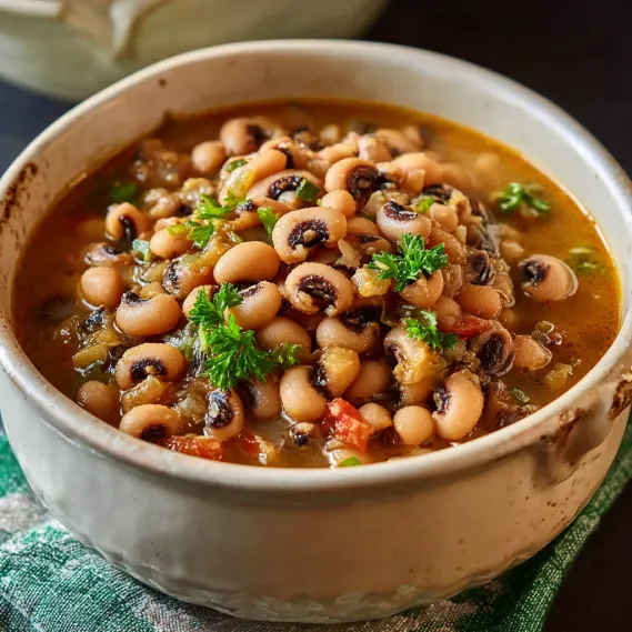 A bowl of black eyed peas.
