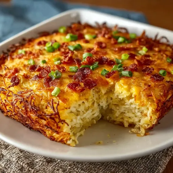 A breakfast casserole with hashbrowns.
