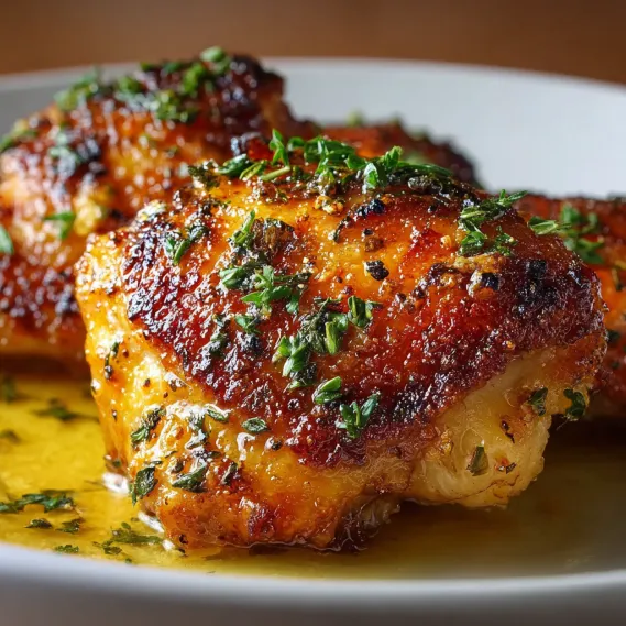 A plate of chicken thighs with herbs and spices.
