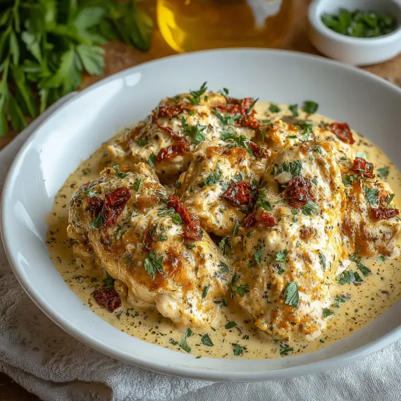 A plate of chicken covered in sauce.