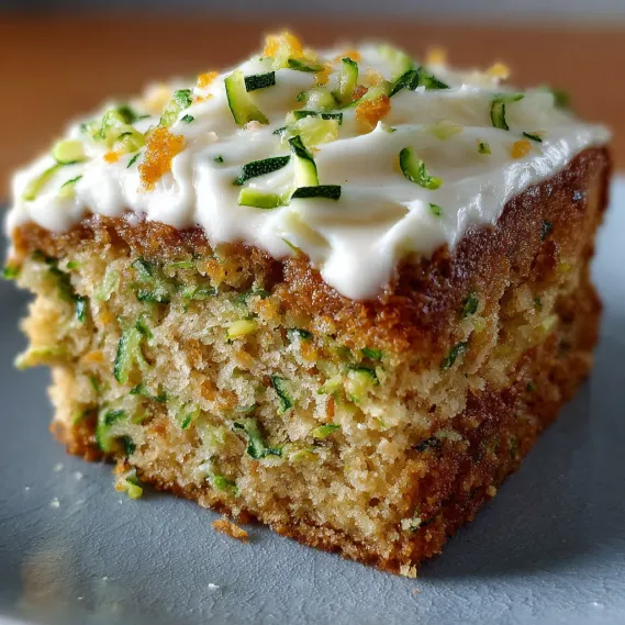 A slice of cake with a green topping.