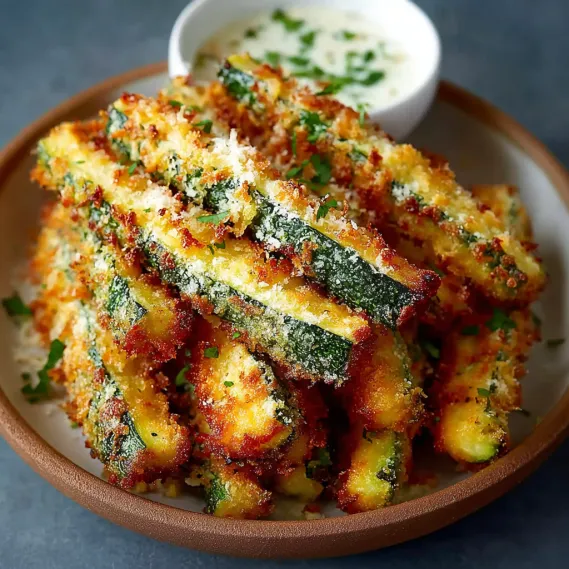 A plate of fried zucchini with Parmesan cheese.