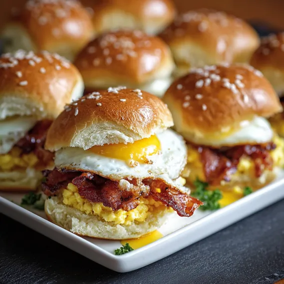 A plate of bacon and egg sandwiches.