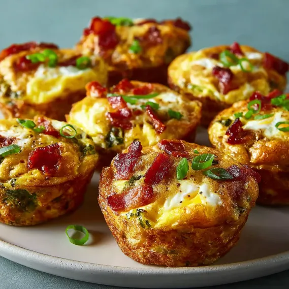 A plate of bacon and egg muffins.