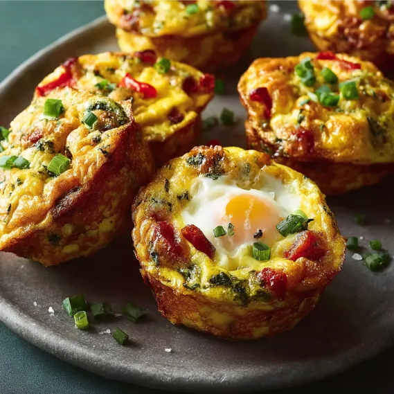 A plate of eggs with a green garnish.