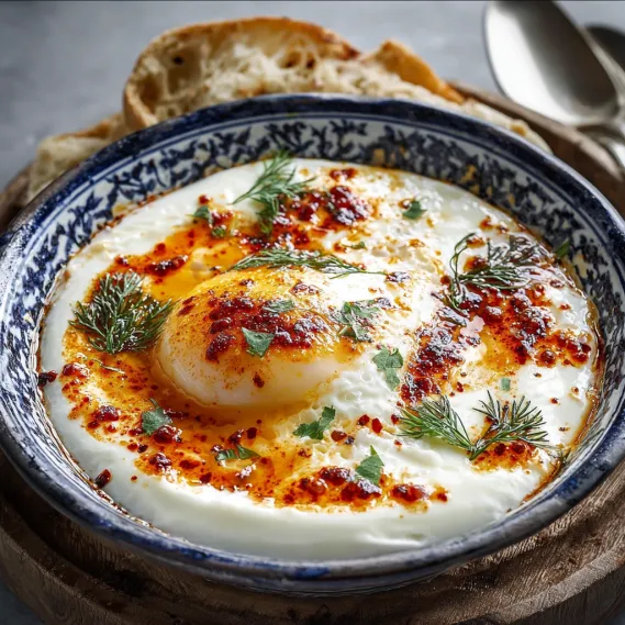 A bowl of cilbir with a spoon.