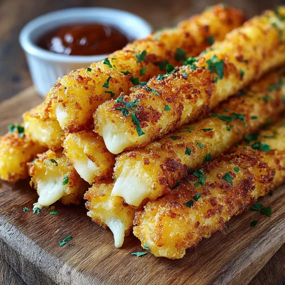 Potato cheese sticks on a wooden table.