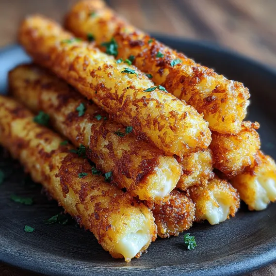 A plate of potato cheese sticks.