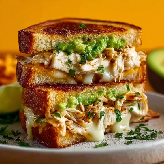 A chicken avocado melt sandwich.