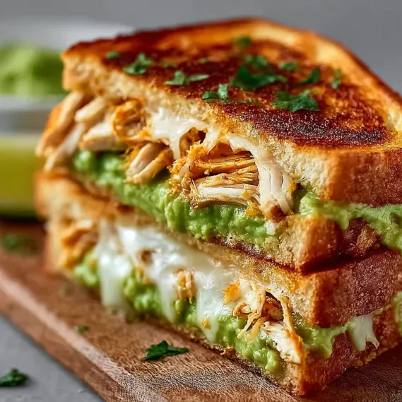A chicken avocado melt sandwich.