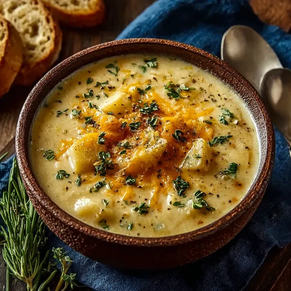 A bowl of soup with a spoon in it.