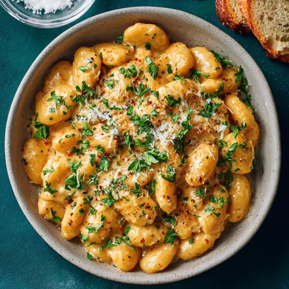A bowl of creamy garlic parmesan butter beans.