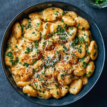 A bowl of food with the words "20-Minute Creamy Garlic Parmesan Butter Beans" written on it.