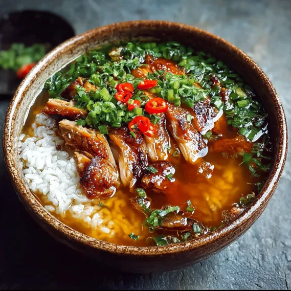A bowl of soup with meat and vegetables.
