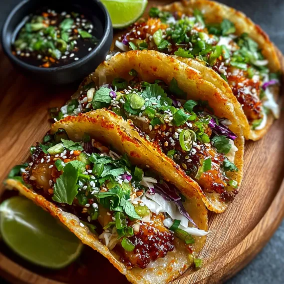 A plate of smash dumpling tacos.