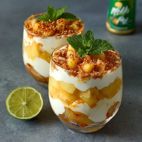 Two glasses of tropical yogurt parfaits.