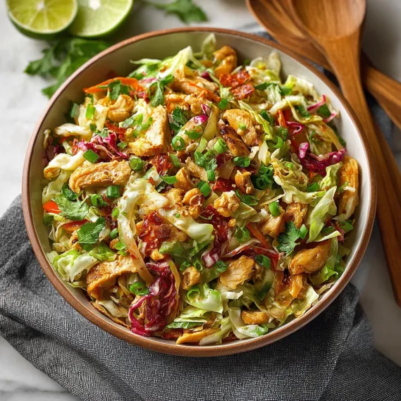 A bowl of chicken and cabbage salad.