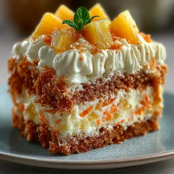 A slice of pineapple carrot cream cake.
