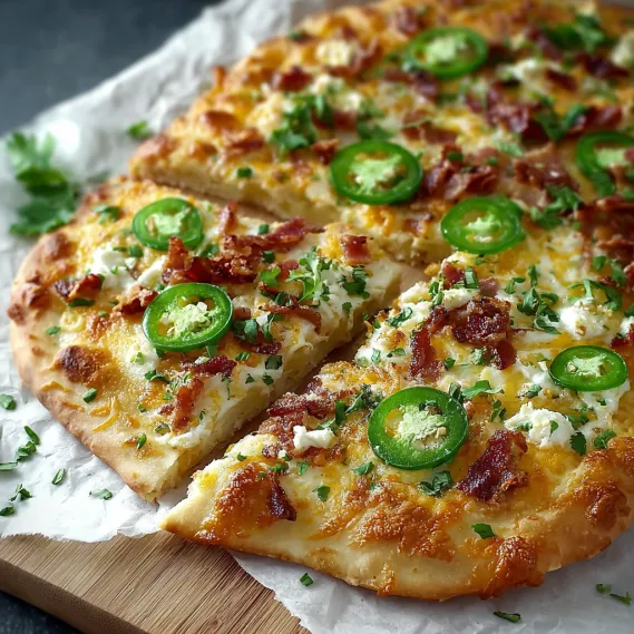 A slice of jalapeno popper flatbread pizza.
