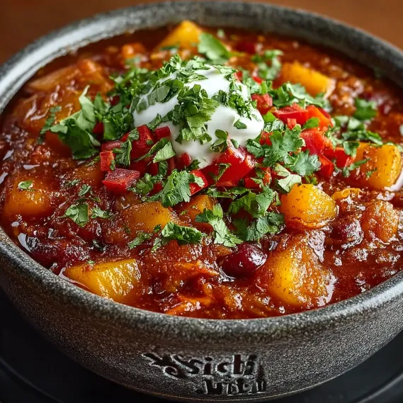 A bowl of chili with a dollop of sour cream on top.