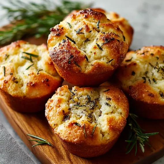 Golden crust garlic rosemary focaccia muffins.