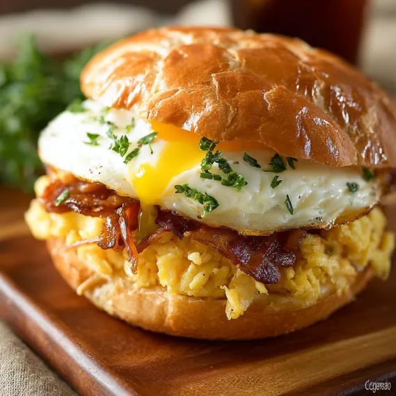 A sandwich with bacon, egg and cheese.