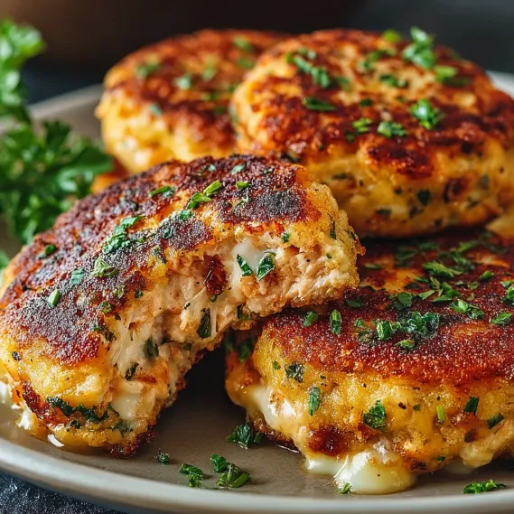 A plate of tuna melt patties.