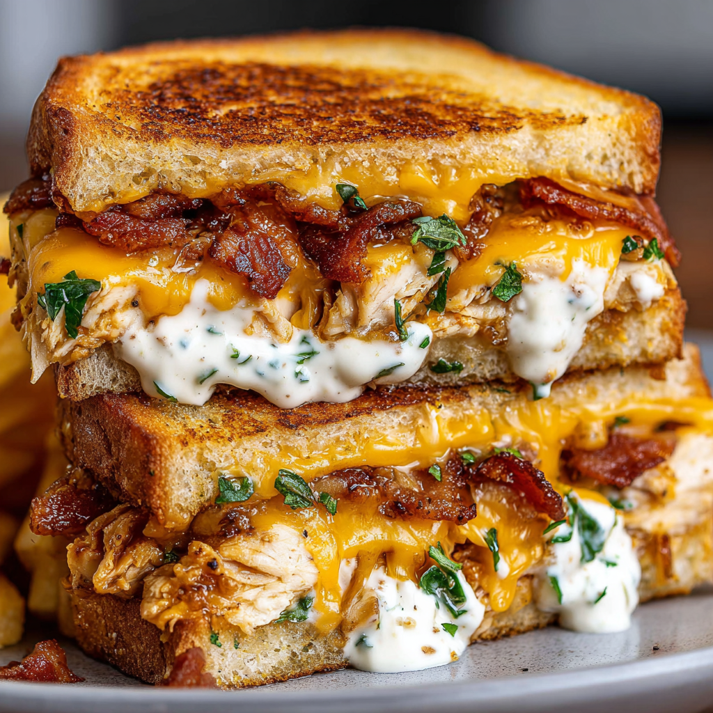 A sandwich with bacon and cheese on top.