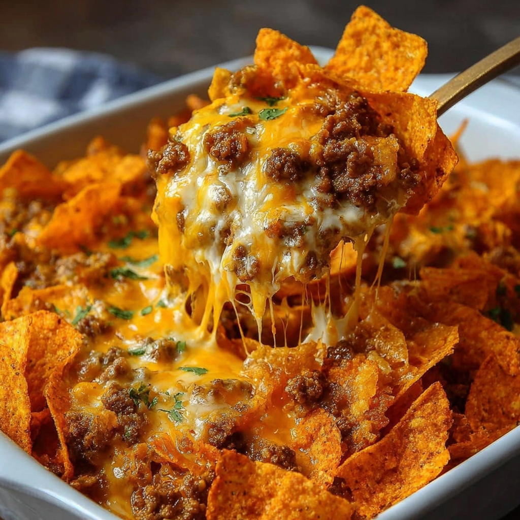 A bowl of cheese and meat covered Doritos.