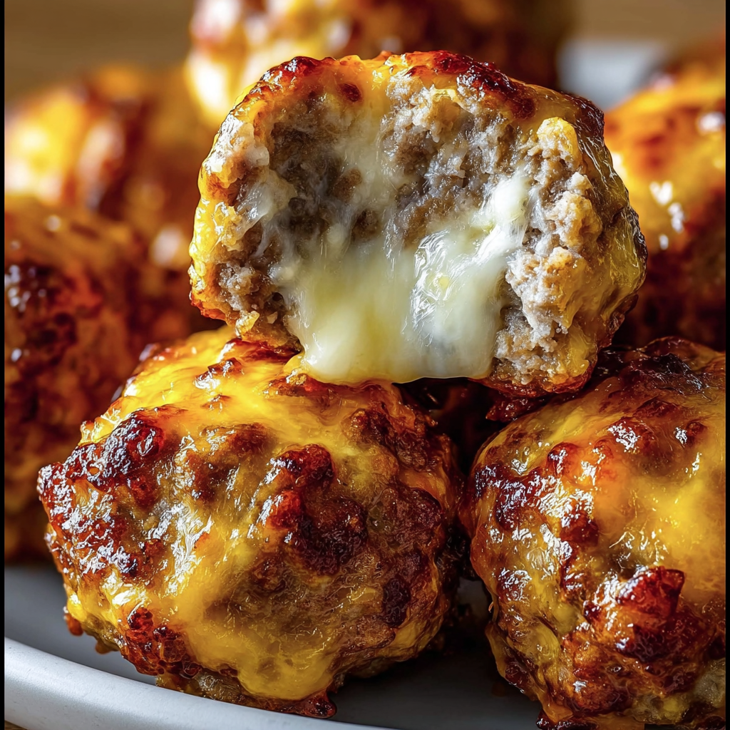 A plate of Rotel Cream Cheese Sausage Balls.