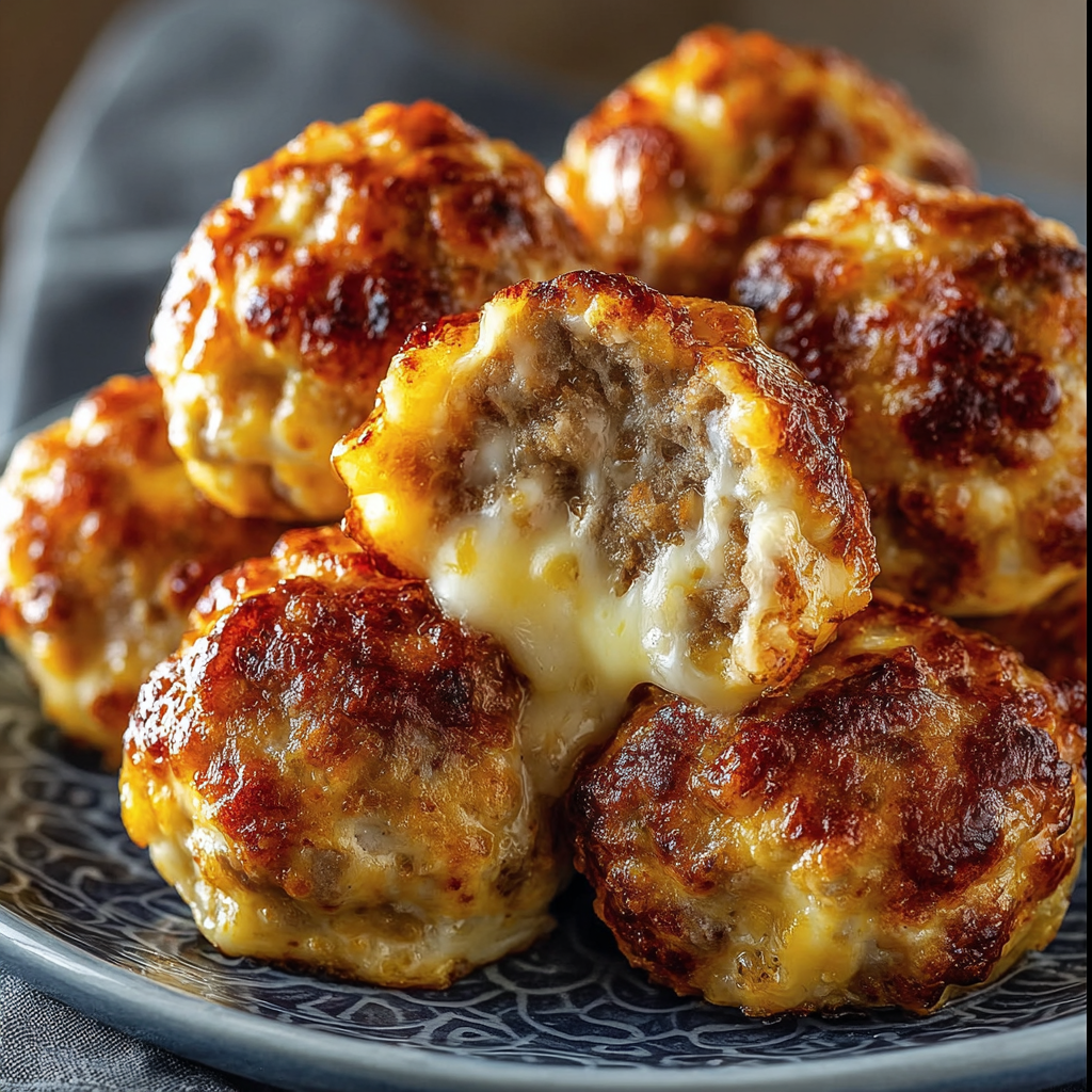 A plate of Rotel Cream Cheese Sausage Balls.