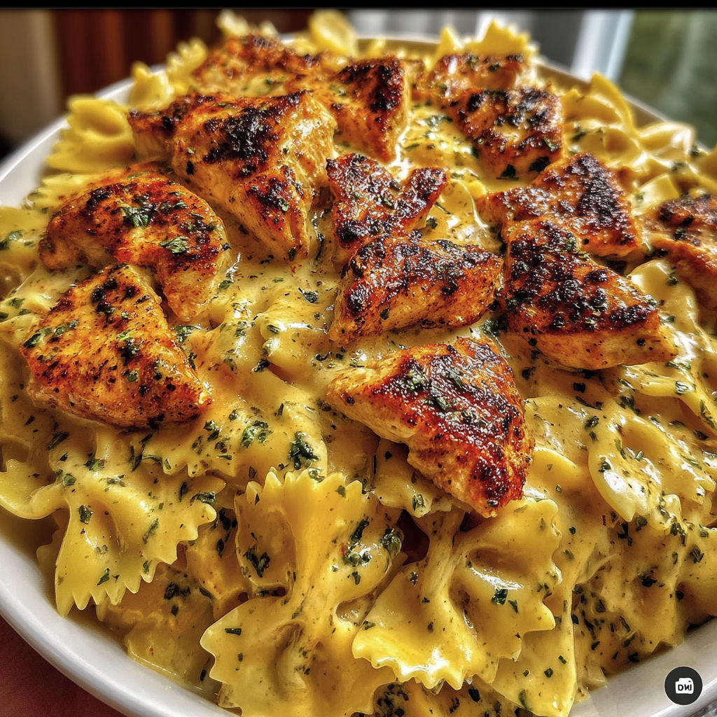 A bowl of garlic butter chicken with cheesy mozzarella cream sauce.