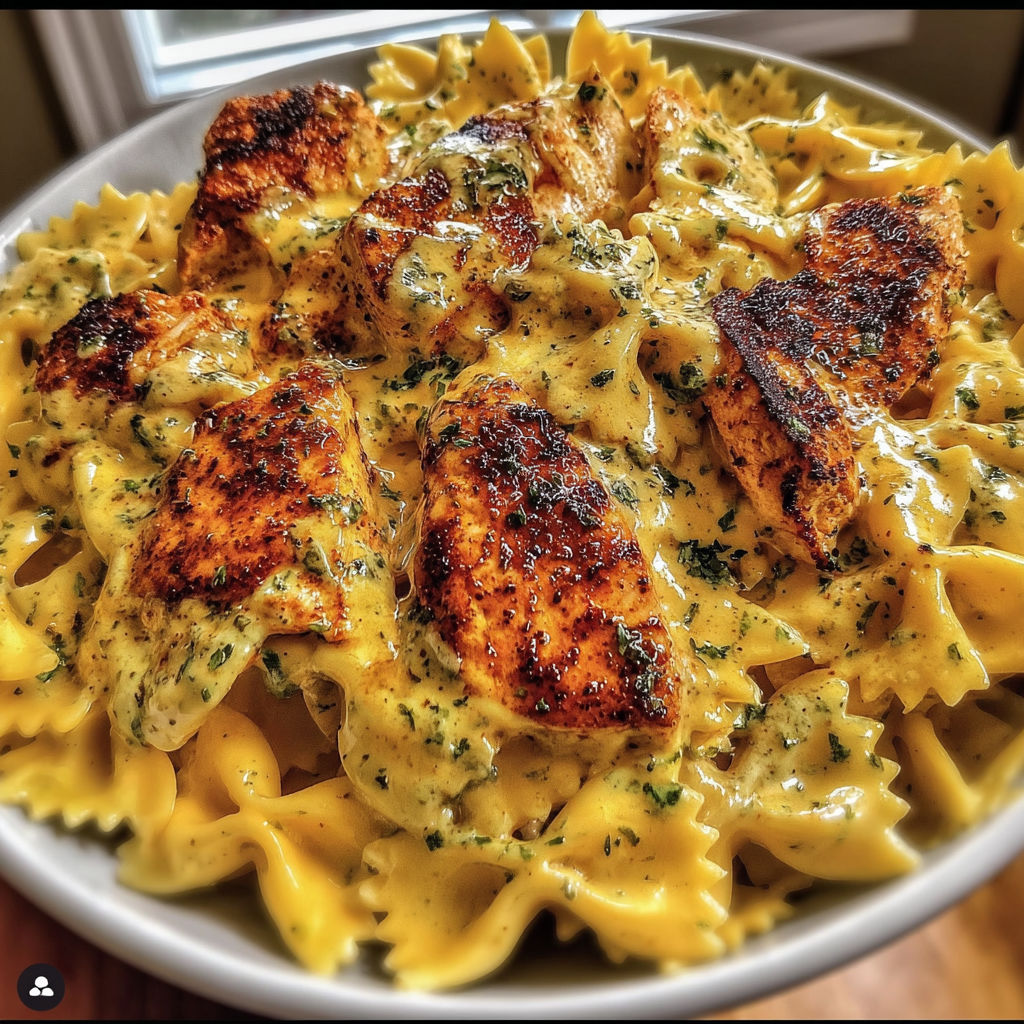 A plate of food with chicken and pasta.