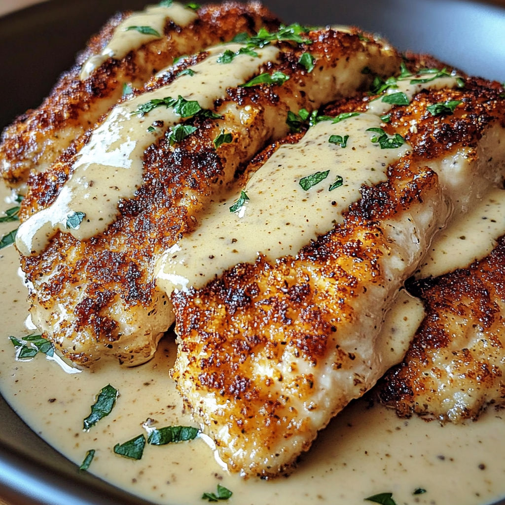 A plate of chicken with sauce.
