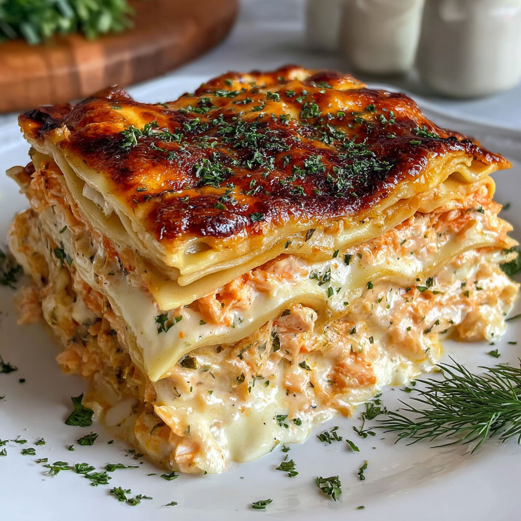 A stack of lasagna with cheese and vegetables.