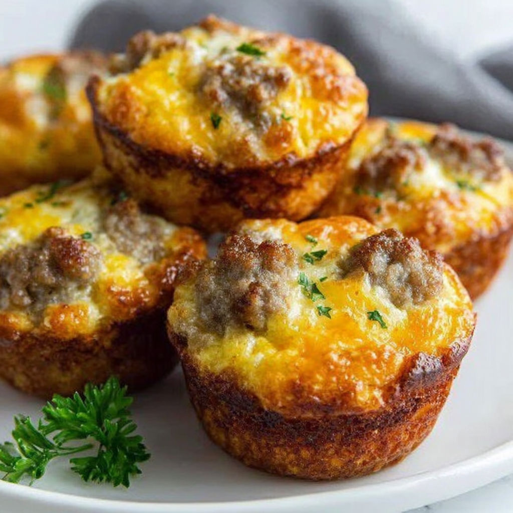 A plate of four miniature meat and cheese casseroles.