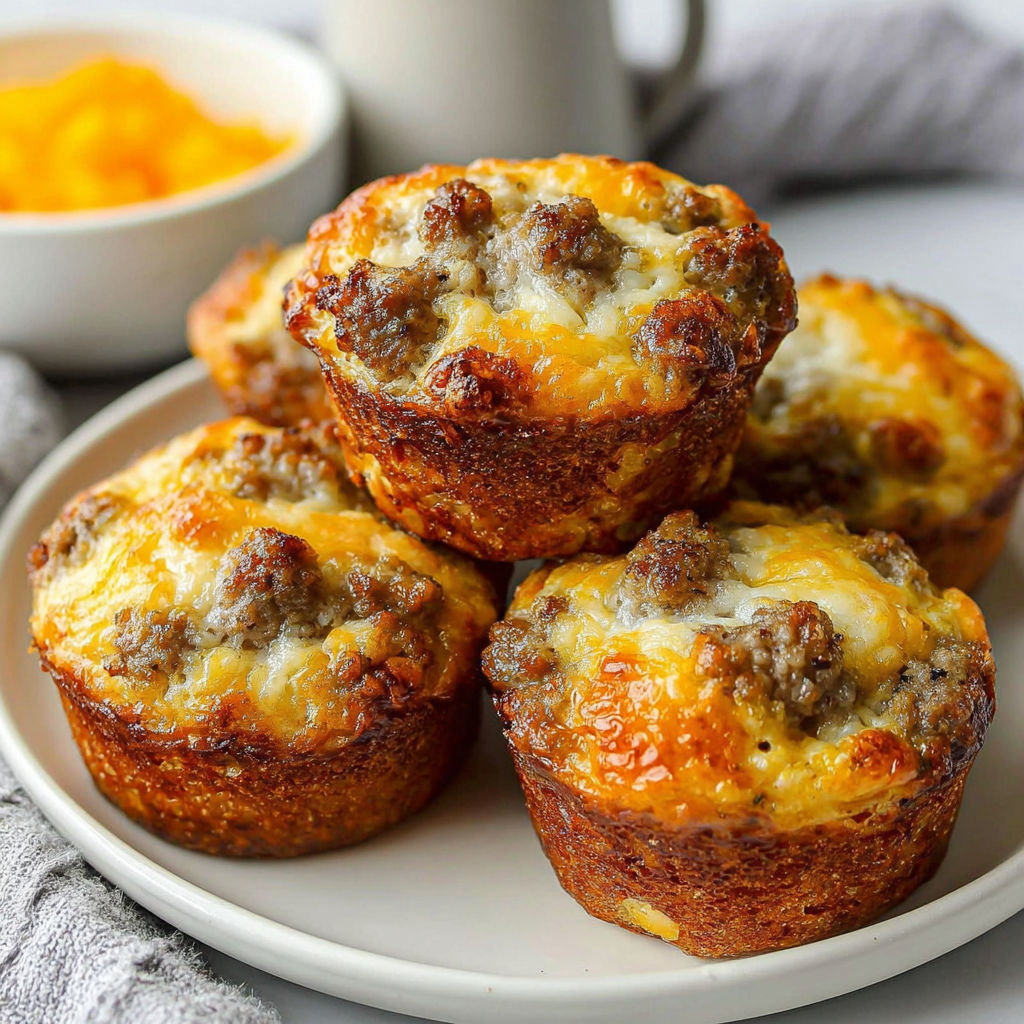 A plate of muffins with cheese and meat.