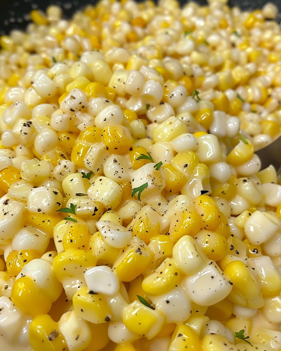 A close up of corn on the cob with black specks.