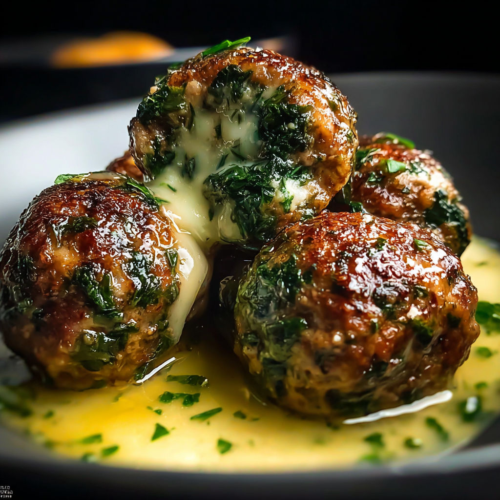 Mozzarella cheese on meatballs.