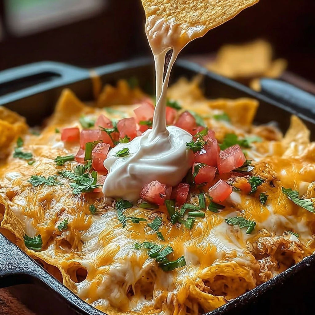 A delicious meal of nachos with white cheese and tomatoes.