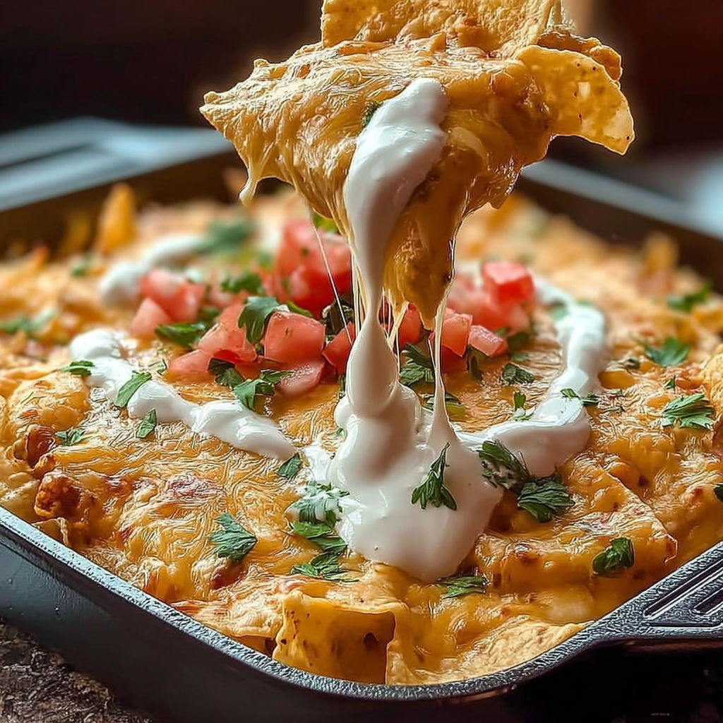 A delicious meal of nachos with cheese and tomatoes.