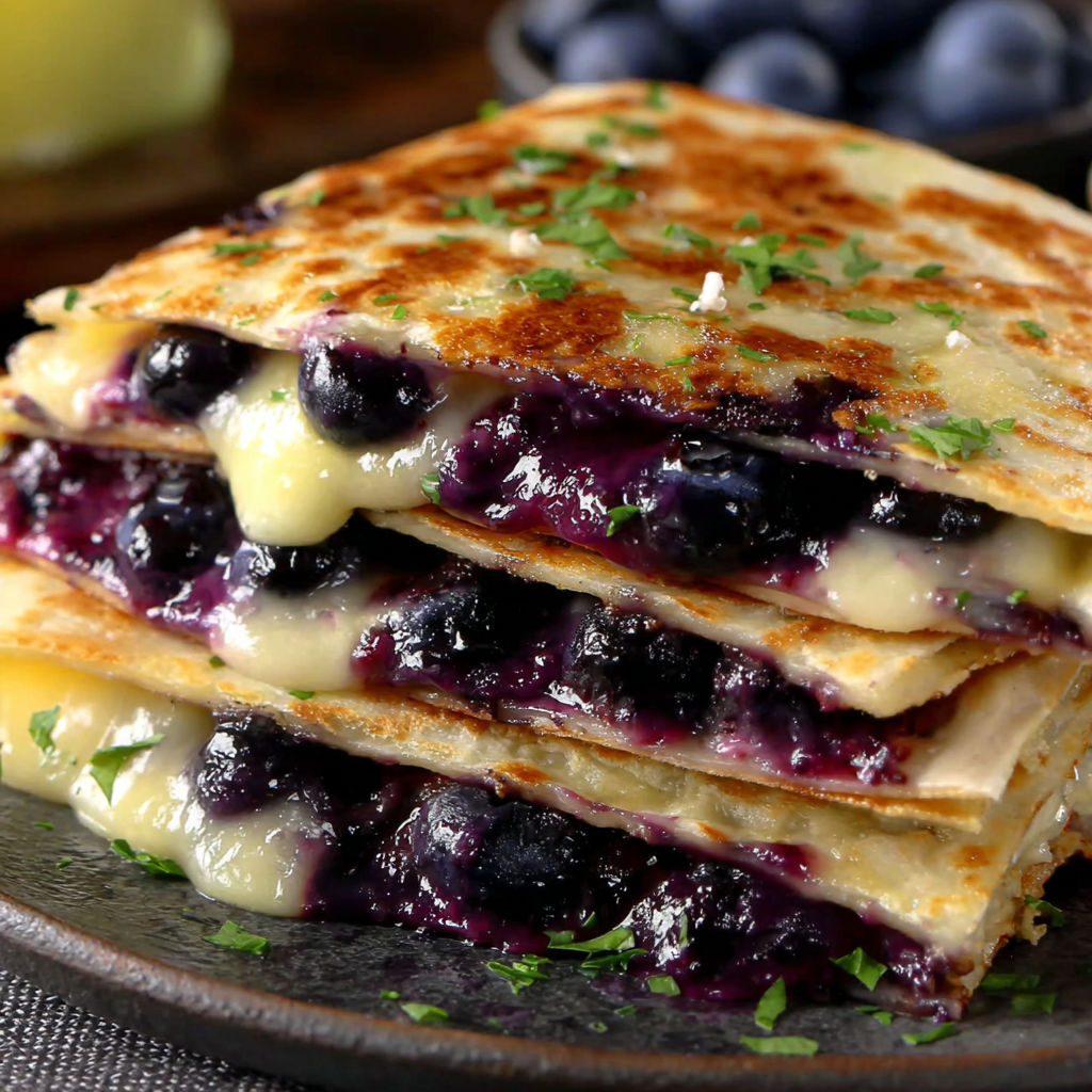 A stack of blueberry pancakes.