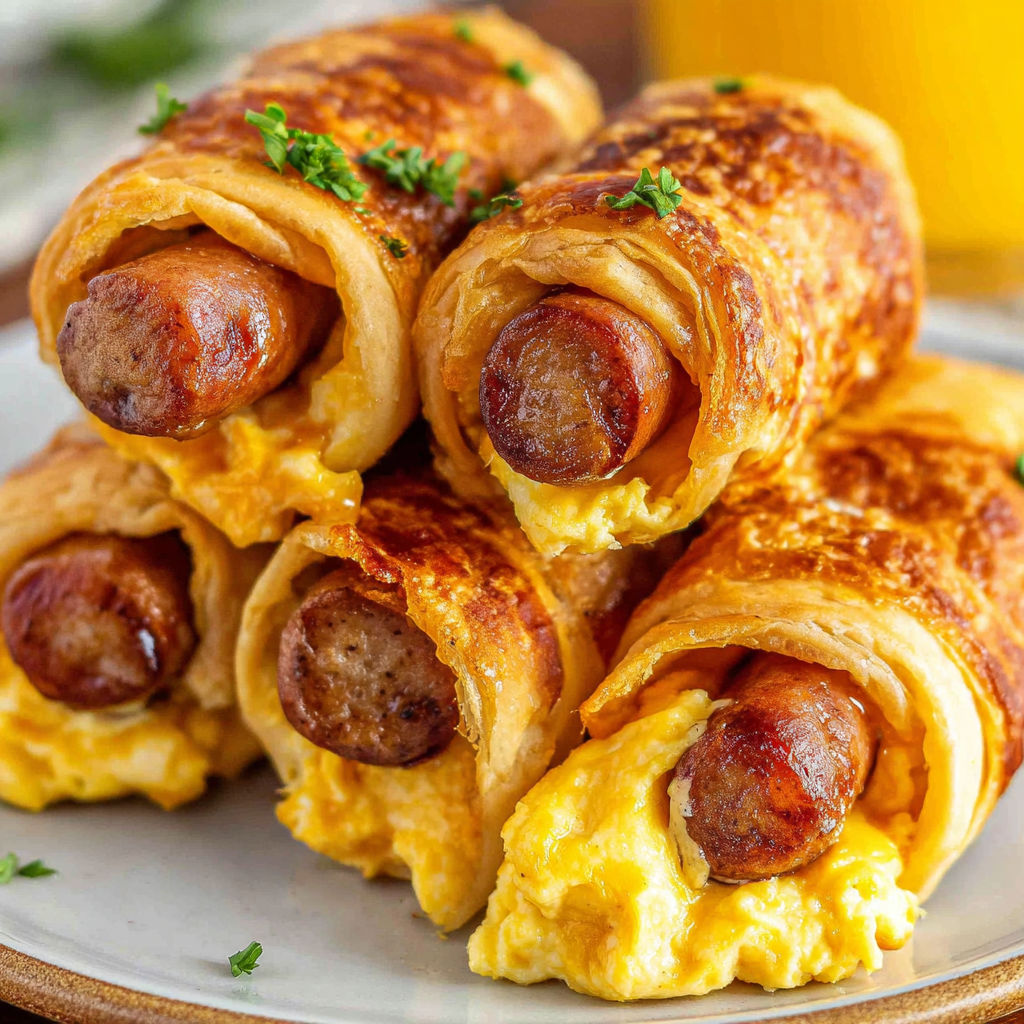 A plate of food with sausage wrapped in a pastry.