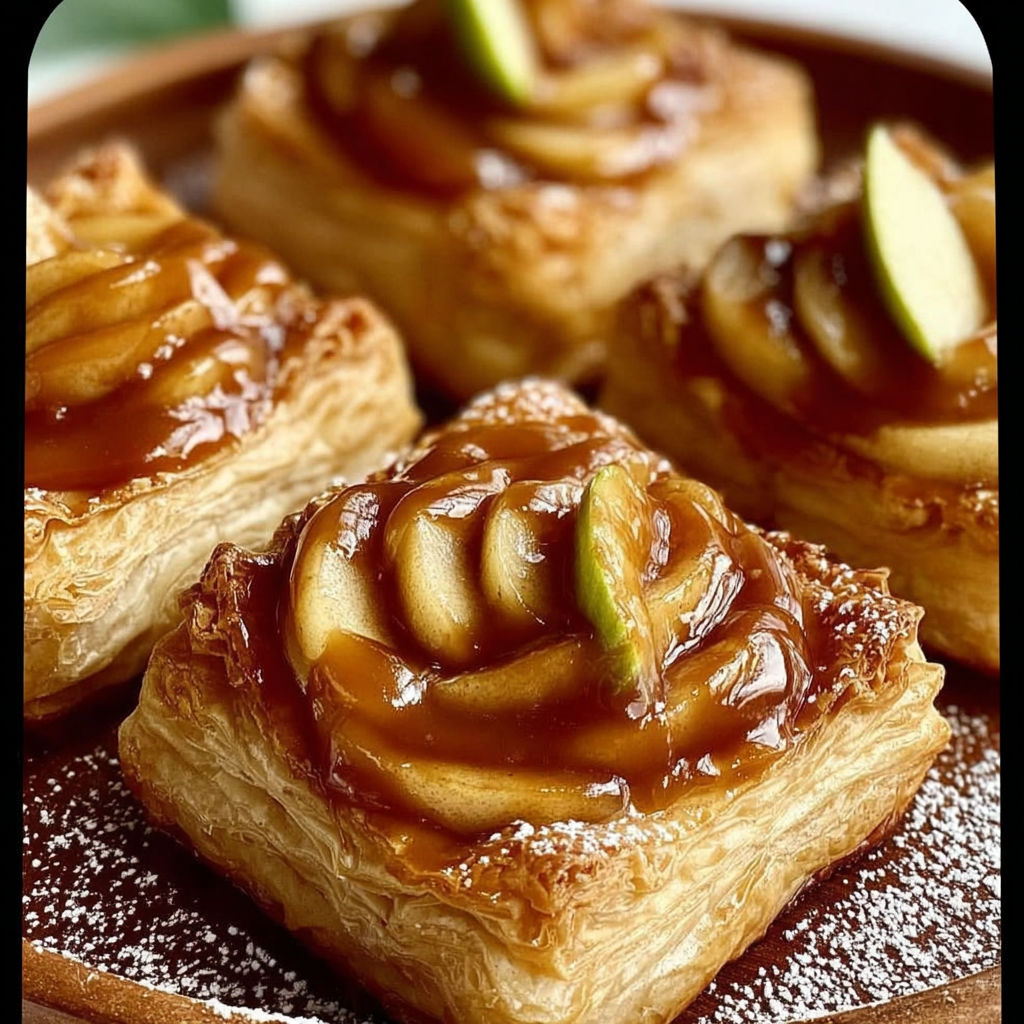 A plate of caramel apple puff pastries.