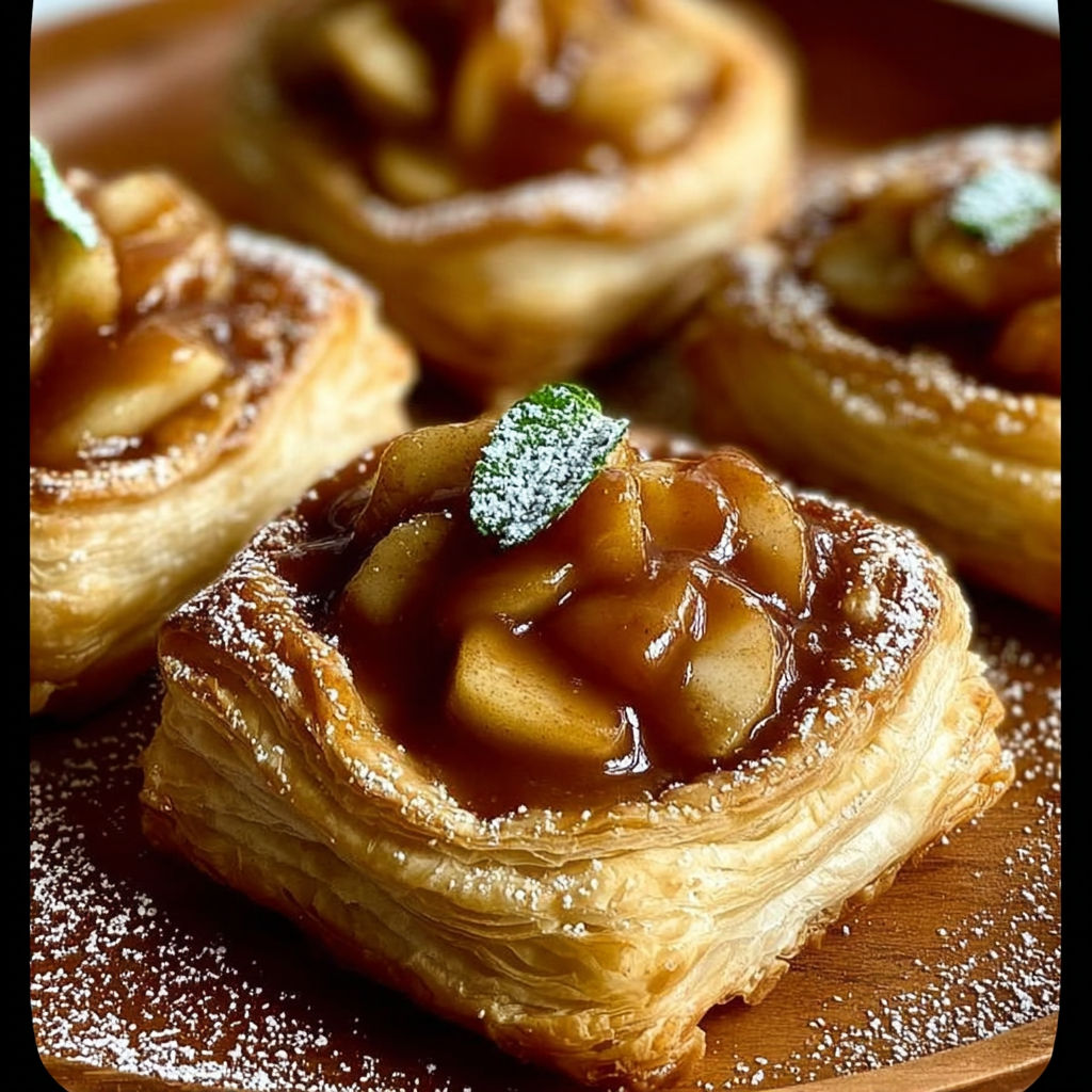A plate of pastries with a green leaf on top.